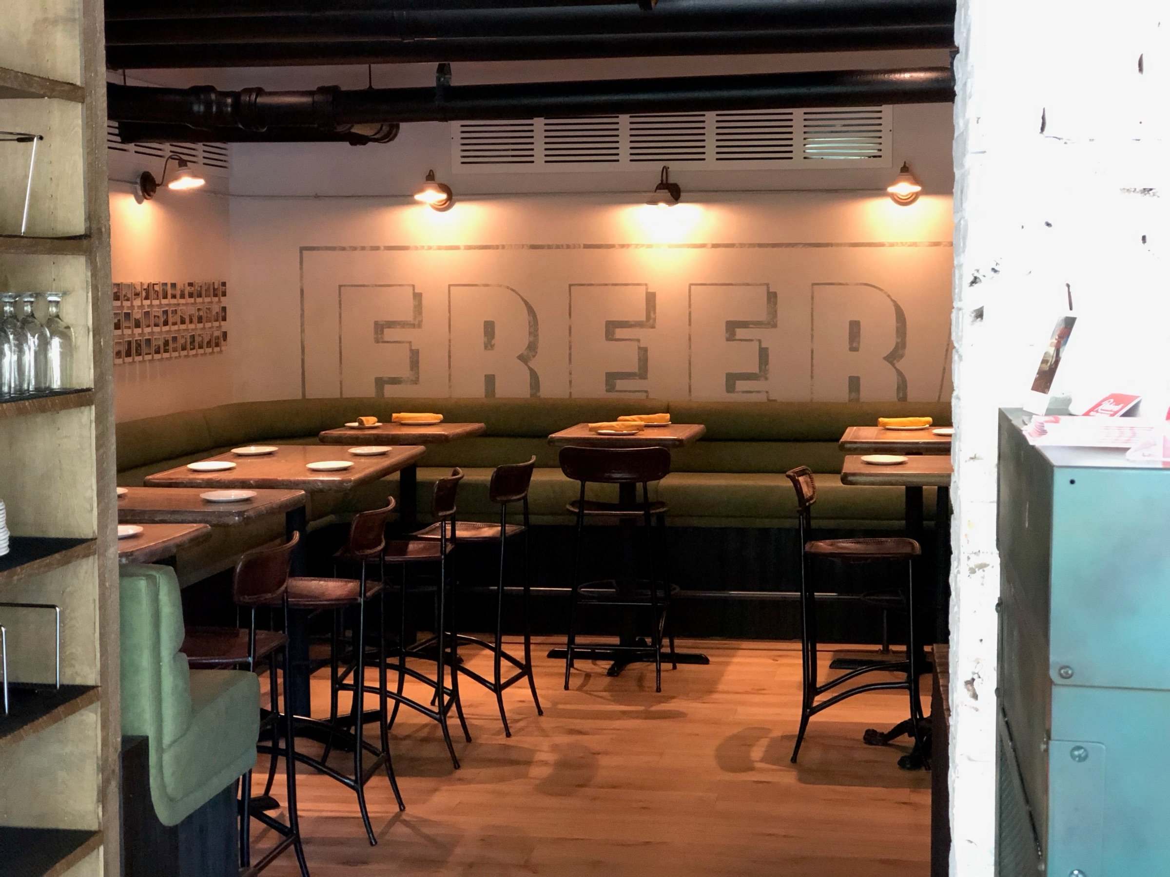 Custom mesh partition and dining area at Roberts Pizza