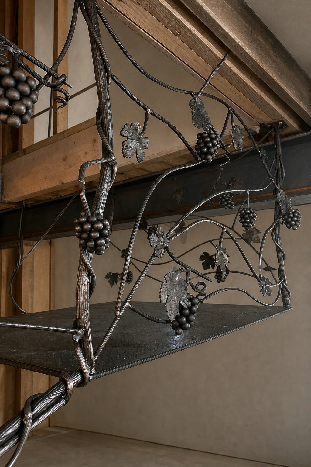 Hand-forged vine railing with grape clusters and leaf forms